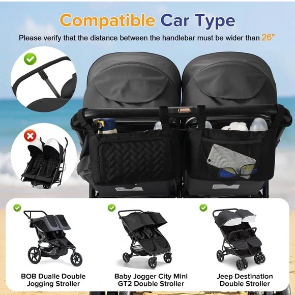 Black Double Stroller Organizer with Cup Holders - Picture 2 of 8